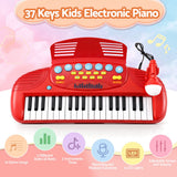 Keezi Kids Piano Keyboard 37 Keys Electronic Musical Instrument Set w/ Stool Microphone - 45-Degree Angle