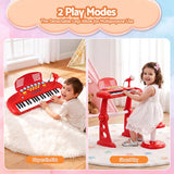 Keezi Kids Piano Keyboard 37 Keys Electronic Musical Instrument Set w/ Stool Microphone - Low Angle