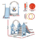 Keezi Kids Slide Swing Set Basketball Hoop Rings Outdoor Playground 170cm Blue - Front View