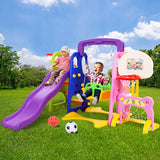 Keezi Kids Slide Swing Set Basketball Hoop Study Table Outdoor Toys 140cm Purple - Low Angle