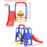 Keezi Kids Slide Swing Set Basketball Hoop Outdoor Playground Toys 120cm Blue - Front View