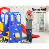 Keezi Kids Slide Swing Set Basketball Hoop Outdoor Playground Toys 120cm Blue - Close-Up Angle