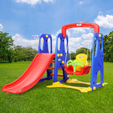 Keezi Kids Slide Swing Set Basketball Hoop Outdoor Playground Toys 120cm Blue - Low Angle