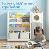 Keezi Kids Bookshelf and Toy Storage Organizer with 3-Tier Bookshelvs, 2 Removable Bins and 2 Storage Cabinets, Toddler Bookshelf with Toy Organizer for Kids' Rooms, Playrooms - Low Angle