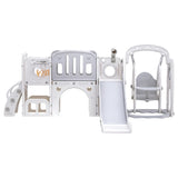 Keezi Kids Slide Swing Set Basketball Hoop Ring Football Outdoor Toys 132cm grey - Side View