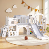 Keezi Kids Slide Swing Set Basketball Hoop Ring Football Outdoor Toys 132cm grey - Close-Up Angle