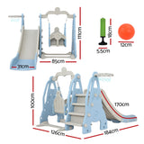 Keezi Kids Slide Swing Set Basketball Hoop Outdoor Playground Toys 170cm Blue - Front View