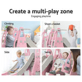 Keezi Kids Slide Swing Set Basketball Hoop Outdoor Playground Toys 170cm Pink - 45-Degree Angle