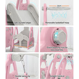 Keezi Kids Slide Swing Set Basketball Hoop Outdoor Playground Toys 170cm Pink - Rear View