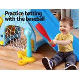 Keezi Kids Slide Set Baseball Bat Basketball Hoop Outdoor Playground 120cm Blue - 45-Degree Angle
