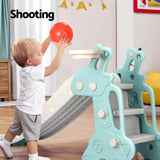 Keezi Kids Slide Set Basketball Hoop Ring Outdoor Playground Toy Deer 140cm Blue - 45-Degree Angle