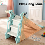 Keezi Kids Slide Set Basketball Hoop Ring Outdoor Playground Toy Deer 140cm Blue - Rear View