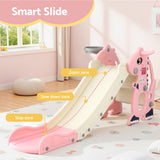 Keezi Kids Slide Set Basketball Hoop Outdoor Playground Toy Dragon 125cm Slide Pink - Rear View