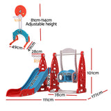 Keezi Kids Slide Swing Set Basketball Hoop Rings Football Outdoor Toys 140cm Red - Front View