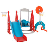 Keezi Kids Slide Swing Set Basketball Hoop Rings Football Outdoor Toys 140cm Red - Side View