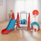Keezi Kids Slide Swing Set Basketball Hoop Rings Football Outdoor Toys 140cm Red - 45-Degree Angle