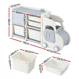 Keezi Toy Storage Organizer with 4 Storage Bins and Cabinet, Bookcase Kids Toys Box, Toy Storage for Kids Room, Playroom, Bedroom, Nursery, Car Shaped - Side View