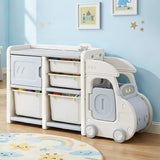 Keezi Toy Storage Organizer with 4 Storage Bins and Cabinet, Bookcase Kids Toys Box, Toy Storage for Kids Room, Playroom, Bedroom, Nursery, Car Shaped - Extra Image