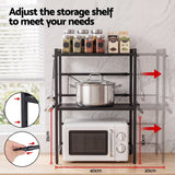 Artiss Kitchen Bakers Rack 40-60CMX78CM Metal Microwave Stand Black - Rear View