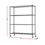 Artiss 4-Tier Kitchen Rack Shelf with Wheels Shelving 152x45x187CM Adjustable Metal Storage Shelves