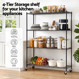 Artiss 4-Tier Kitchen Rack Shelf with Wheels Shelving 152x45x187CM Adjustable Metal Storage Shelves - Rear View
