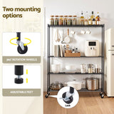 Artiss 4-Tier Kitchen Rack Shelf with Wheels Shelving 152x45x187CM Adjustable Metal Storage Shelves - Low Angle