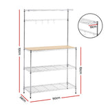 Artiss 4-Tier Metal Kitchen Rack Shelf Silver Storage Shelves Organizer Microwave Stand 90cmx151cm - Top-Down View