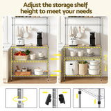 Artiss 4-Tier Metal Kitchen Rack Shelf Silver Storage Shelves Organizer Microwave Stand 90cmx151cm - Close-Up Angle