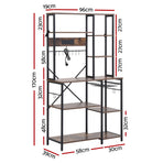 Artiss Kitchen Rack with Power Outlets Hooks 96CMX170CM Microwave Storage Shelf