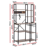 Artiss Kitchen Rack with Power Outlets Hooks 96CMX170CM Microwave Storage Shelf - Side View
