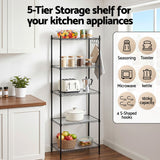 Artiss 5-Tier Kitchen Rack Shelf Shelving Unit 55x30x150CM Adjustable Metal Storage Shelves Black - Rear View