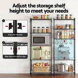 Artiss 5-Tier Kitchen Rack Shelf Shelving Unit 55x30x150CM Adjustable Metal Storage Shelves Black - Close-Up Angle