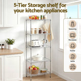 Artiss 5-Tier Kitchen Rack Shelf Shelving Unit 60x35x150CM Adjustable Metal Storage Shelves Silver - Rear View