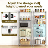 Artiss 5-Tier Kitchen Rack Shelf Shelving Unit 60x35x150CM Adjustable Metal Storage Shelves Silver - Close-Up Angle