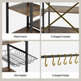 Artiss 5-Tier Kitchen Rack with Power Outlets 90CMX153CM Microwave Storage Shelf - Low Angle