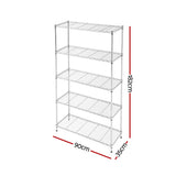 Artiss 5-Tier Kitchen Rack Shelf Shelving 90x35x182CM Adjustable Metal Storage Shelves - Side View