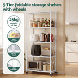 Artiss 5-Tier Foldable Kitchen Bakers Rack 71x160cm Microwave Stand White