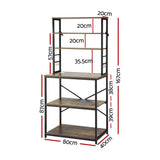 Artiss 6-Tier Kitchen Rack with 6 Hooks Microwave Storage Shelf 80cm x 167cm - Side View