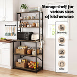 Artiss 6-Tier Kitchen Rack with 6 Hooks Microwave Storage Shelf 80cm x 167cm - 45-Degree Angle