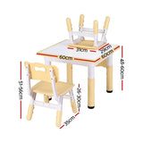 Keezi Kids Table and 2 Chairs Set Height Adjustable Toddler Desk and Chair Set for Ages 3-8, Activity Table with Graffiti Desktop for Learning Drawing Playing, Yellow - Front View