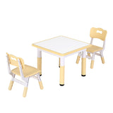 Keezi Kids Table and 2 Chairs Set Height Adjustable Toddler Desk and Chair Set for Ages 3-8, Activity Table with Graffiti Desktop for Learning Drawing Playing, Yellow - Side View