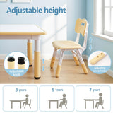 Keezi Kids Table and 2 Chairs Set Height Adjustable Toddler Desk and Chair Set for Ages 3-8, Activity Table with Graffiti Desktop for Learning Drawing Playing, Yellow - Top-Down View