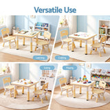Keezi Kids Table and 2 Chairs Set Height Adjustable Toddler Desk and Chair Set for Ages 3-8, Activity Table with Graffiti Desktop for Learning Drawing Playing, Yellow - Close-Up Angle