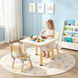 Keezi Kids Table and 2 Chairs Set Height Adjustable Toddler Desk and Chair Set for Ages 3-8, Activity Table with Graffiti Desktop for Learning Drawing Playing, Yellow - Low Angle