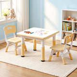 Keezi Kids Table and 2 Chairs Set Height Adjustable Toddler Desk and Chair Set for Ages 3-8, Activity Table with Graffiti Desktop for Learning Drawing Playing, Yellow - Extra Image