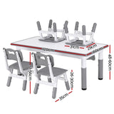 Keezi Kids Table and 4 Chairs Set Height Adjustable Toddler Desk and Chair Set for Ages 3-8, Children Activity Table with Graffiti Desktop for Learning Drawing Playing, Grey - Front View