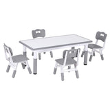 Keezi Kids Table and 4 Chairs Set Height Adjustable Toddler Desk and Chair Set for Ages 3-8, Children Activity Table with Graffiti Desktop for Learning Drawing Playing, Grey - Side View