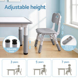 Keezi Kids Table and 4 Chairs Set Height Adjustable Toddler Desk and Chair Set for Ages 3-8, Children Activity Table with Graffiti Desktop for Learning Drawing Playing, Grey - Top-Down View