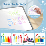 Keezi Kids Table and 4 Chairs Set Height Adjustable Toddler Desk and Chair Set for Ages 3-8, Children Activity Table with Graffiti Desktop for Learning Drawing Playing, Grey - 45-Degree Angle