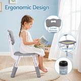 Keezi Kids Table and 4 Chairs Set Height Adjustable Toddler Desk and Chair Set for Ages 3-8, Children Activity Table with Graffiti Desktop for Learning Drawing Playing, Grey - Rear View